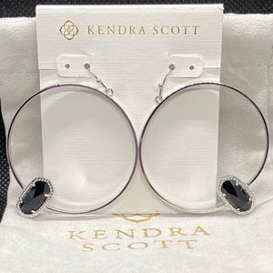 Kendra Scott Silver Hoop Earrings with Black Stones